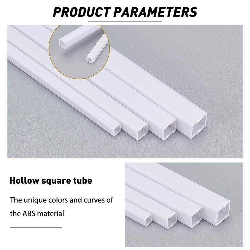 OLYCRAFT 40pcs 4 Size ABS Plastic Square Tube 3/4/5/6mm White