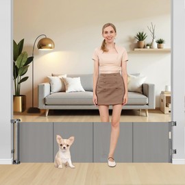 20 Inch Tall x 80 Inch Extra Wide Short Dog Gate to Step Over, Small Dog Gate for The House, Short Pet Gate Indoor Outdoor Puppy Gates for Doorways Mesh Doggie Gates for Wide Openings (Gray)