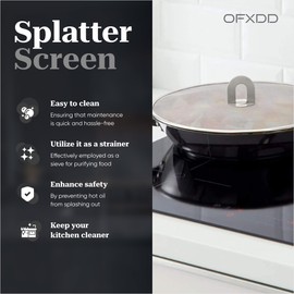 Splatter Screen for Frying Pan - Mesh Frying Pan Splatter Guard - Stainless Steel Oil Splatter Guard - Grease Cover for Frying Pan Cooking, 12.99″