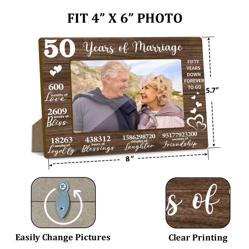 50th Wedding Anniversary Picture Frame, 50 Years Of Marriage Gifts