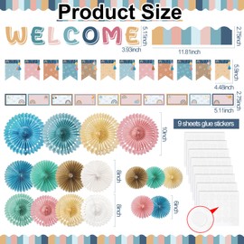 Qilery Welcome Bulletin Board Sets Welcome Back Classroom Decorations Bulletin Board Nameplate Cutout Paper Fans Banner for Back to School Chalkboard Wall Decor(Macaron)