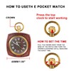 Tiong Reddish Brown Square Wooden Quartz Pocket Watch with Chain,