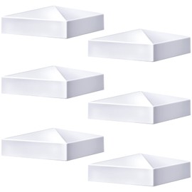 Taiyin 6 Pcs Pyramid White PVC Vinyl Post Top Caps, Fence and Deck Post Caps for Vinyl Fence Posts (5 x 5 Inch)
