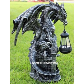 GARDENGREETERS Dragon Statue with Solar Light Lantern Figurine