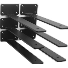 6 Pack - 10 inch Black Hidden L Shelf Bracket (1/5 Inch Thicked) Iron Shelf Brackets, Metal Shelf Bracket, Industrial Shelf Bracket, Modern Shelf Bracket, Metal L Brackets for Shelves Support
