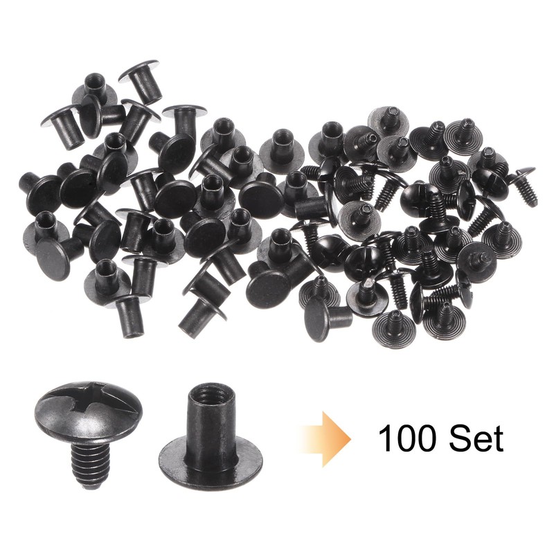 sourcing map 100set Round Flat Head Screws Buttons 5/16" Metal
