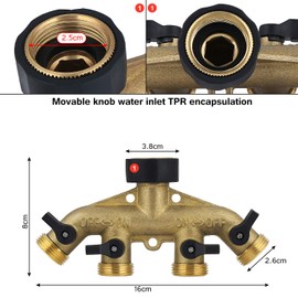 Moendergo 4 Way Hose Splitter Tap, 3/4" Garden Brass Hose Connector Garden Tap Adaptor with Individual Shut OFF/ON Valve for Outdoor Irrigation Watering