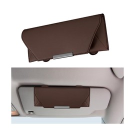 Osilly Car Sunglasses Holder, Sun Visor Eyeglasses Protective Storage Case with Hidden Magnetic Closure, Leather Automotive Glasses Organizer Box, Universal Vehicle Interior Accessories (Brown)