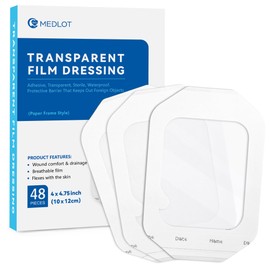 LotFancy Transparent Film Dressing 4” x 4 3/4”, 48PCS, Clear Waterproof Bandage Adhesive Patches, Wound Cover for Post Surgical Shower, IV Shield, Tattoo Aftercare Bandage
