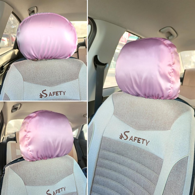 2 Pack Satin Car Headrest Cover Hair-Saving Satin Headrest Cover