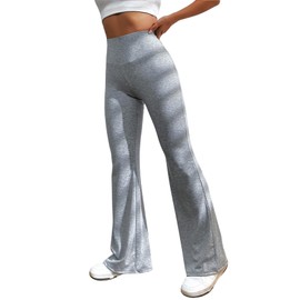 SOLY HUX Women's Flare Leggings High Waisted Sweatpants Bell Bottoms Bootcut Yoga Pants Solid Light Grey L