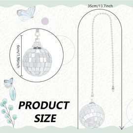 DELORIGIN 4pcs Disco Ball Ceiling Fan Pull Chain Extender Decorative Fan Pendant 14 Inch Fan Danglers Ball Party Decor Pulls Ornaments Chain Extender with Connector for Ceiling Light Fan Lamp