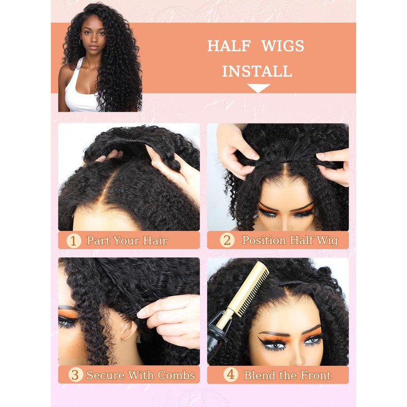 Curlyme 3 In 1 Curly Half Wig Human Hair Water