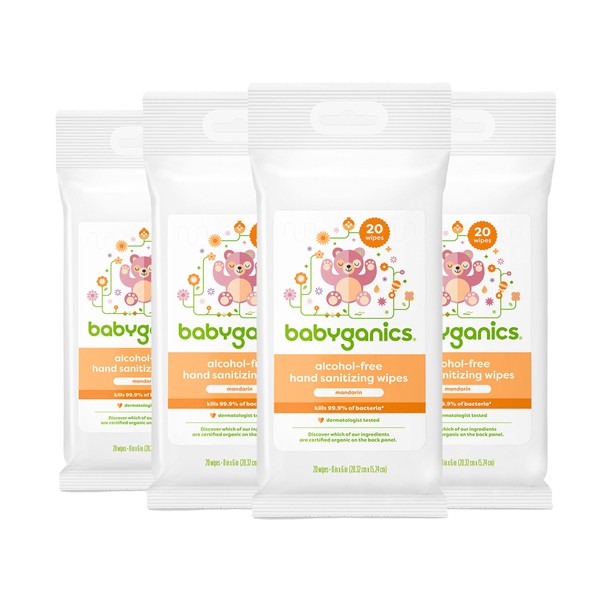 Babyganics Alcohol-Free Hand Sanitizing Wipes, Mandarin, Kills 99.9% of Common