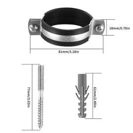 Pipe Clamp 50 mm: 12 Screw Pipe Clamp + 12 Dowels + Hanger Screws, Pipe Holder, Pipe Mounting, Wall Hose Clamp with Rubber Insert for Plumbers, Round Pipes, Ventilation Ducts, Pack of 36