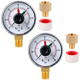 Frienda 2 Pcs 0-60 Psi Pressure Gauge with 2" Dial Compatible with Hayward ECX271261 1/4'' NPT Mount Pool Filter Pressure Gauge with 1/8'' to 1/4'' NPT Adaptor and Seal Tape(Lower Mount)
