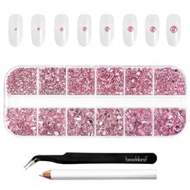 Beadsland Diamantes de imitación para maquillaje, 8 tamaños, 2500 unidades de diamantes de imitación rosados con parte trasera plana, gemas faciales p
