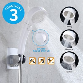 KAIYING Drill-Free High Pressure Handheld Shower Head with ON/OFF Pause Switch 3 Spray Modes Water Saving Showerhead, Detachable Shower-Head, (G:Shower Head (White)+Bracket+Hose)