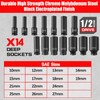 TONYNOL 1/2 Inch Deep Drive Impact Socket Set,12-Point,Metric (10mm-32mm),14 Pcs,Cr-Mo