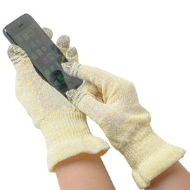 【絹屋】100% Silk Smartphone Compatible Short Gloves (4381), citrine