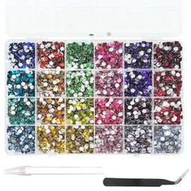 6000Pcs Nail Art Rhinestones, BetterJonny 24 Colors 5mm Round Nail Flatback Rainbow Gems Set with Tweezers and Pencil AB Glitter Flat-Bottomed Rhinestone for Crafts Decoration and Jewelry Making