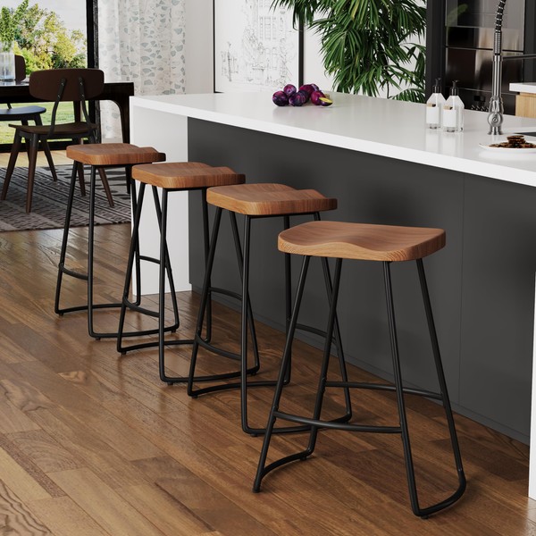 Alunaune 26" Metal Bar Stools Set of 4, Saddle Seat