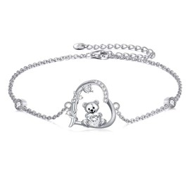 PELOVNY Teddy Bear Bracelet for Women 925 Sterling Silver April Birthstone Bear Bracelet Birthday Valentines Day Teddy Bear Jewelry Gifts for Mom Daughter Wife
