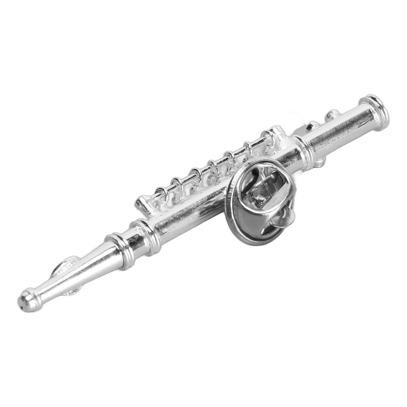 Silver Flute Brooch Miniature Musical Instrument Lapel Brooch Pin with