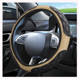 15 Inch Car Steering Wheel Covers with Double Colors,Non-Slip Leather Steering Wheel Cover for Protecting Steerings Wheels,Universal Cars Decorations Car Wheels Cover (Beige)