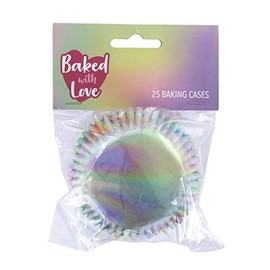 Baked with Love Iridescent Baking Cases, 50mm Foil Lined Baking Cups, Greaseproof Cupcake Cases for Birthday, Celebration, Party, Pack of 25