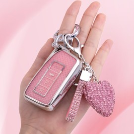 Meruns Compatible with Lexus key fob cover with Diamond Bling Keychain, Car accessories Key holder Shell Soft TPU Full Protection for RX ES GS LS NX RS GX LX RC LC Smart Key Case,Silver Pink