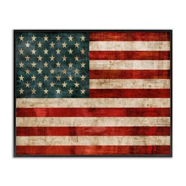 Stupell Industries US American Flag Wood Textured Design, Designed by Luke Wilson Wall Art, 16 x 20, Black Framed
