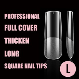 Wellquinn Square Nail Tips Long Thicken Soft Gel Nails Pre-etched Clear Full Cover Press on Acrylic Fake Nail Extension for Manicure Salon Home DIY 360Pcs 15 Sizes Black Box Collection