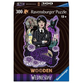 Ravensburger Wooden Puzzle 12001538 Wednesday 300 Pieces Contour Wooden Puzzle with Sturdy, Individual Puzzle Pieces and 25 Small Whimsies, for Fans of the Wednesday Series from 12 Years