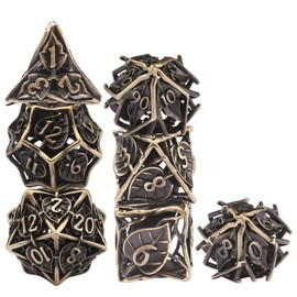 SIQUK Metal DND Dice Set 7 Pieces Maple Leaf DND Dice Hollow Polyhedral Dice D20 D12 D10 D% D8 D6 D4 Dice with Metal Box for Dungeons & Dragons RPG Board Games(Antique Bronze)