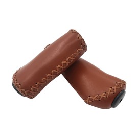 UPANBIKE Bike Grips Ergonomic Design Handmade Sewing Push On Leather Handlebar Grips(Brown,Short)