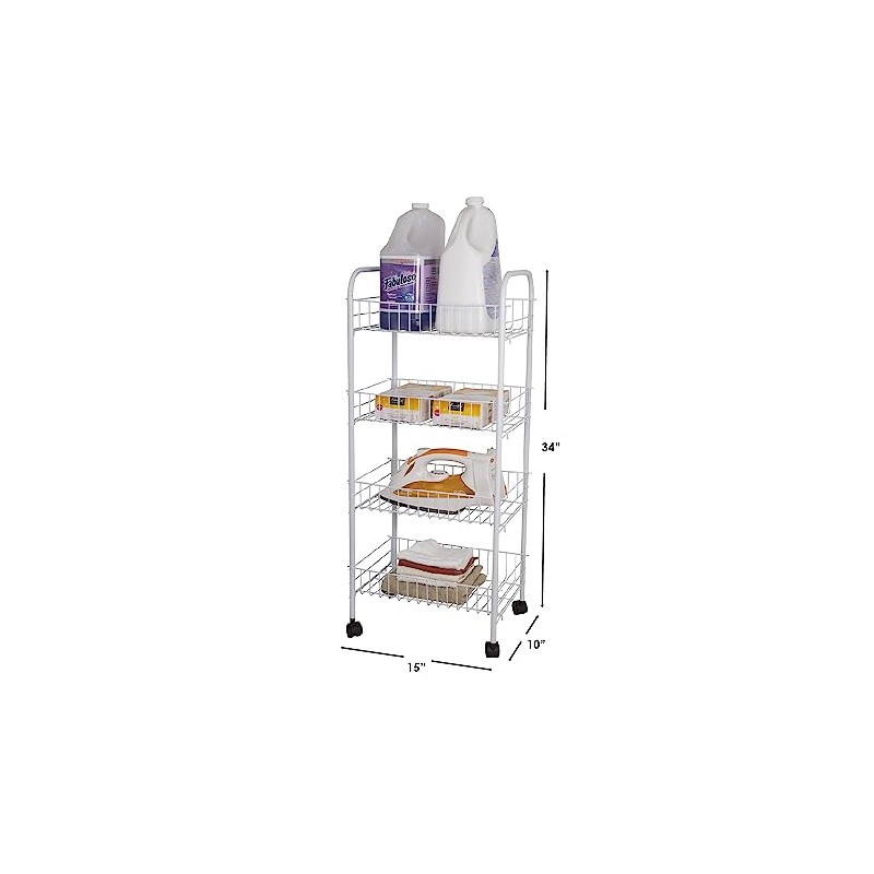 Home Basics FB41258 4 Tier Kitchen Trolley, White, 15.30" x