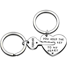 Angelra Couple Valentine Key Chain Set Love Heart Key Locks Family Gift 2 Pieces - You Keep the Key to My Heart Forever, silver
