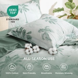 Bedsure Duvet Cover Queen Size - 100% Cotton Reversible Floral Queen Duvet Cover Set with Zipper Closure, 3 Pieces Soft & Breathable Green Milieu Bedding Set with 2 Pillow Shams 20"x26"
