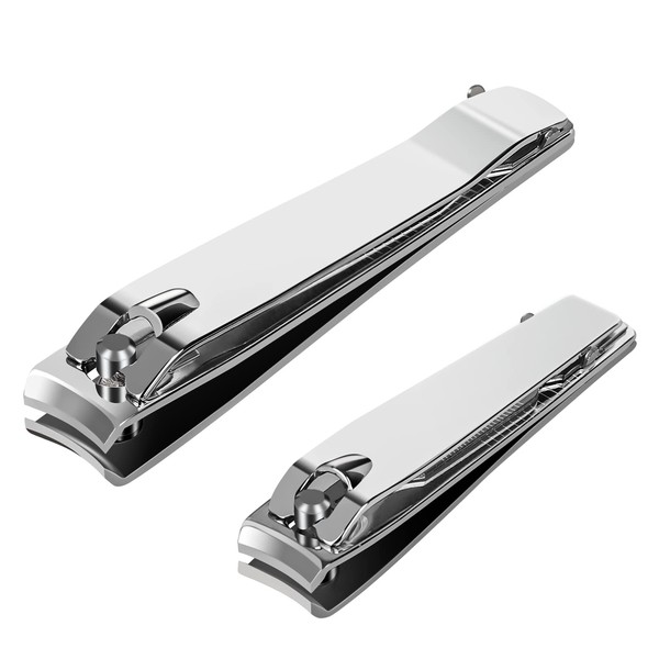 Miloethan Nail Clippers Set, Two Sharp Curved Fingernail & Toenail Clippers with Nail File for Men and Women-Silver