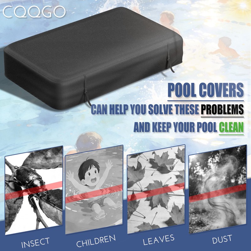 CQQGO Rectangular Pool Cover for Inflatable Pool, Upgrade Design 420D