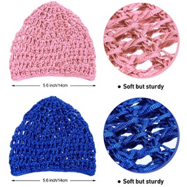Geyoga 2 Pieces Mesh Crochet Hair Net Rayon Knit Snood Cap Cover Crocheted Shower Caps Sleep Hat for Women(Pink, Blue)