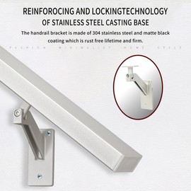 4FT Anodized Shiny Silver handrails Kit for Indoor Outdoor Stairs，Modern Aluminum Handrail Set,2" X1" Grab bar,Adjustable 304 Stainless Steel Brackets Included，Rust Free (Anodized Shiny Silver, 4 FT)