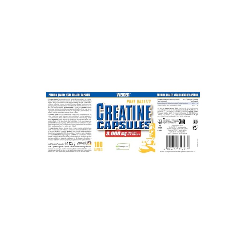 Weider Pure Ideal Quality Creatine Monohydrate Capsules, Buidling and Repair