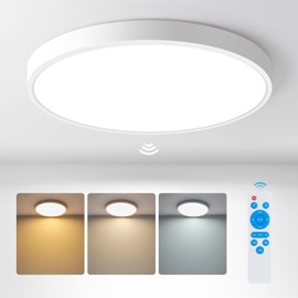 wowatt 11.8Inch Motion Sensor Ceiling Light Wired, 3000K/4000K/6000K Selectable Motion Sensor Closet Light, 24W Motion Sensor Light Indoor IP44 with Remote Control for Hallway, Stairs, Storage