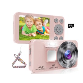 Digital Camera Kids UHD 4K Photography: 64MP Point and Shoot Cameras for Vlogging with 64GB Card 18X Zoom- Compact Small Vintage Camera for Boys Girls Teens Beginners, Portable Pocket Cameras, Pink