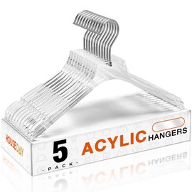 HOUSE DAY Acrylic Hangers 5 Pack, Luxury Clear Hangers for Clothes, Crystal Hanger with Non Slip Shoulder Grips, Notches, 360° Swivel Hook, for Dresses, Tops