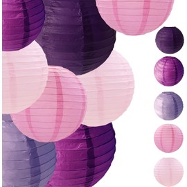 Paper Lantern Pink Purple Pack of 15 Hanging Paper Lanterns Light Pink Purple for Party Decoration Garden Party, Wedding Decoration, Outdoor, Festival Decoration, Bridal Shower, Baby Shower, Birthday