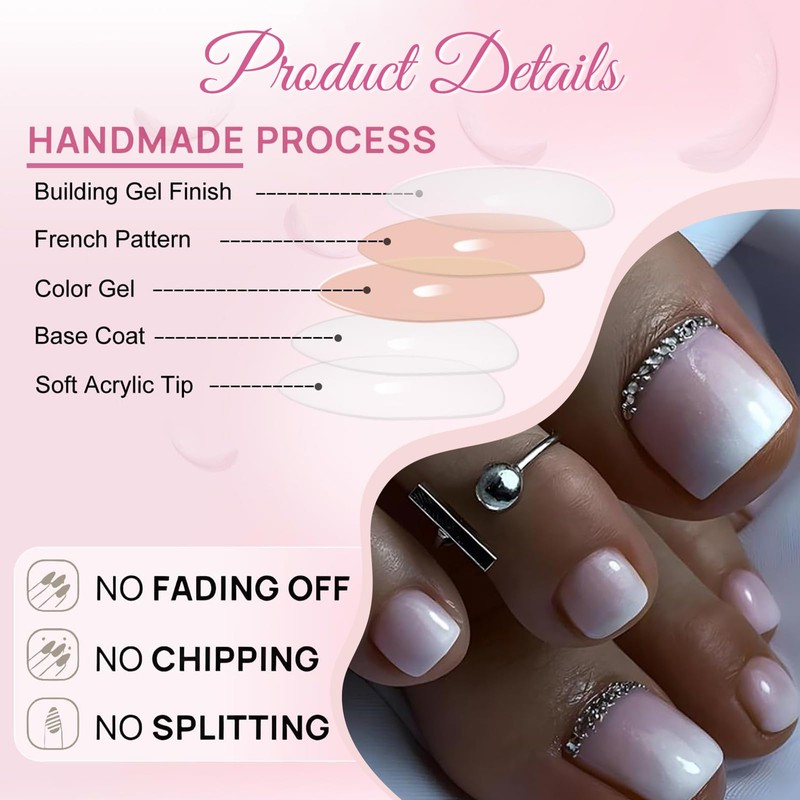 NATOSU 24 Pieces Short Press-on False Toe Nails Square Shape