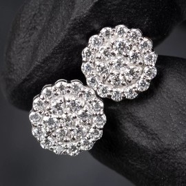 Tsv Jewelers White Gold Sterling 1.05Ct VVS Moissanite Flower Cluster Silver Stud Earrings